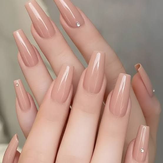 Tiny Clear Rhinestones On Two Nails Visual Idea Tiny Clear Rhinestones On Two Nails Visual Idea — Nude Nails 2027 for Mature Hands