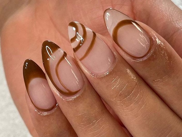 Brown French Swirl Almond Nails Brown French Swirl Almond Nails — Gel X Nails 2027