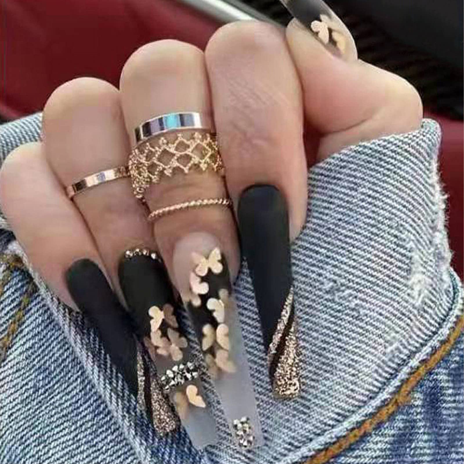 Matte Black Glitter Butterfly Nails Matte Black Glitter Butterfly Nails — Long Butterfly Coffin Nails 2027