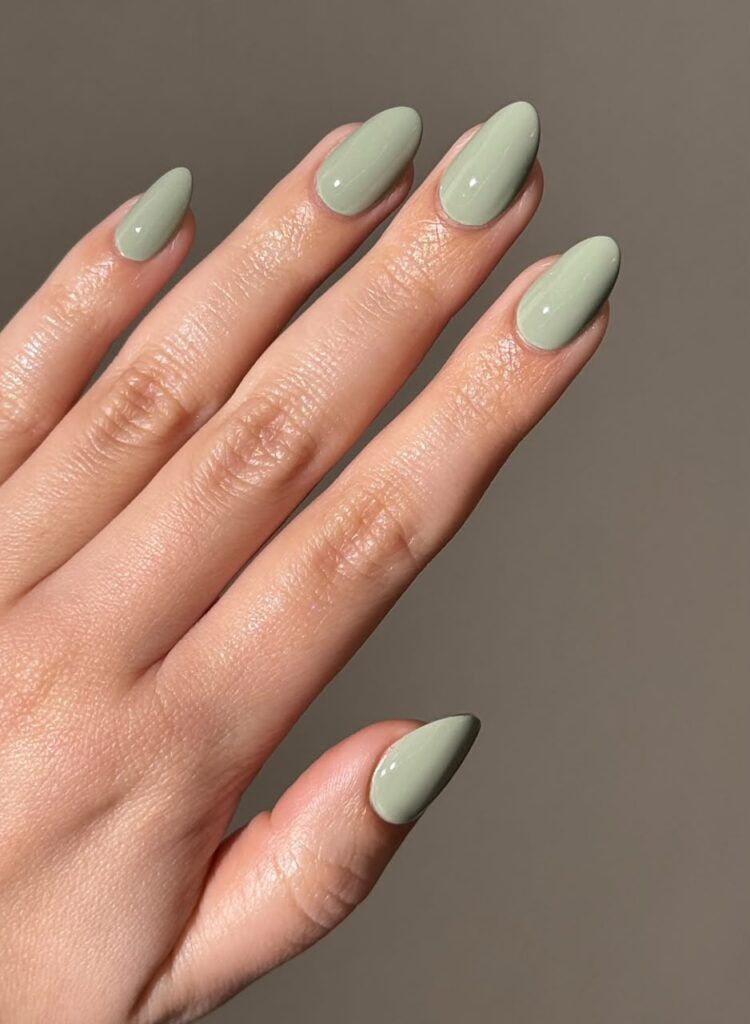 Glossy Sage Green Almond Nails Glossy Sage Green Almond Nails — Teacher Nails 2027