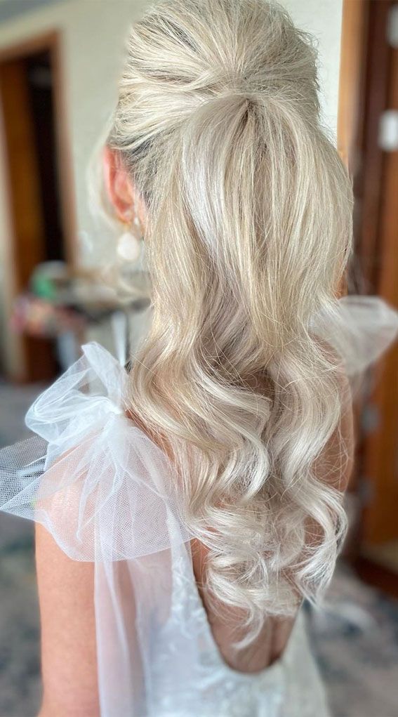 Platinum Blonde High Ponytail With Curls — Bridesmaid Ponytail Hairstyles 2027