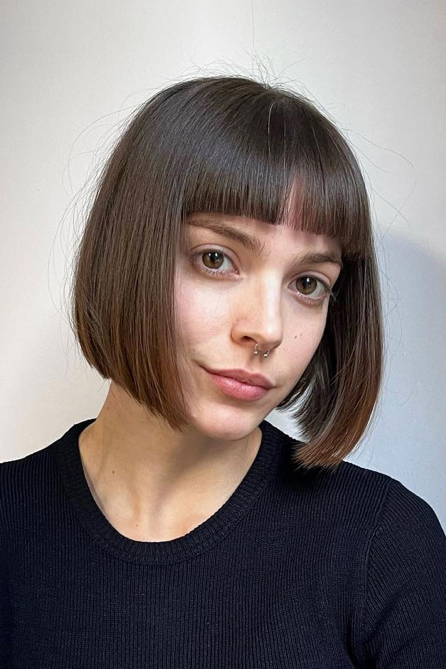 Dark Brown Bob With Blunt Bangs Dark Brown Bob With Blunt Bangs — Bob 2027 for Straight Hair
