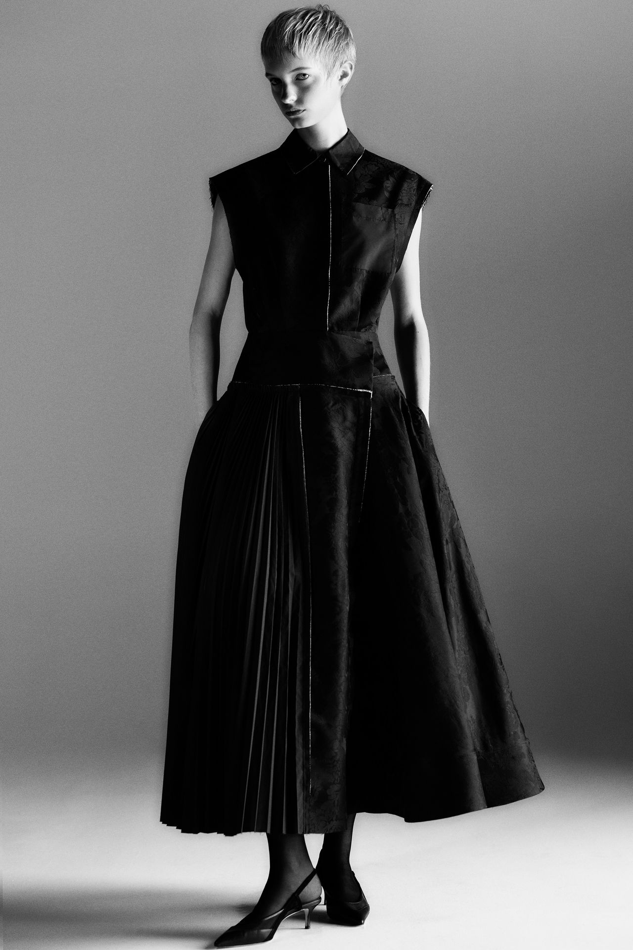 Textured Black Collared A-Line Dress — Black and White Outfits 2027