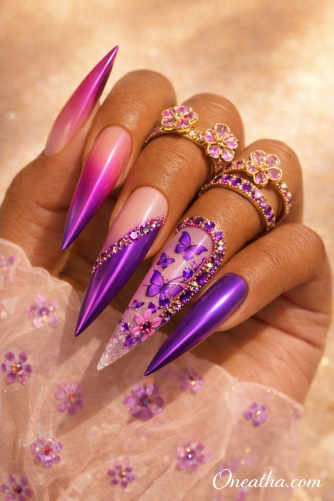 Glossy Metallic Gradient Glitter Metallic Glitter Gradient with Butterflies — Butterfly Airbrush Nails 2027