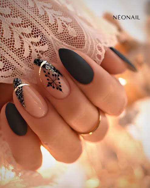 Black Snowflake Lace Art — Cozy Winter Nails 2027