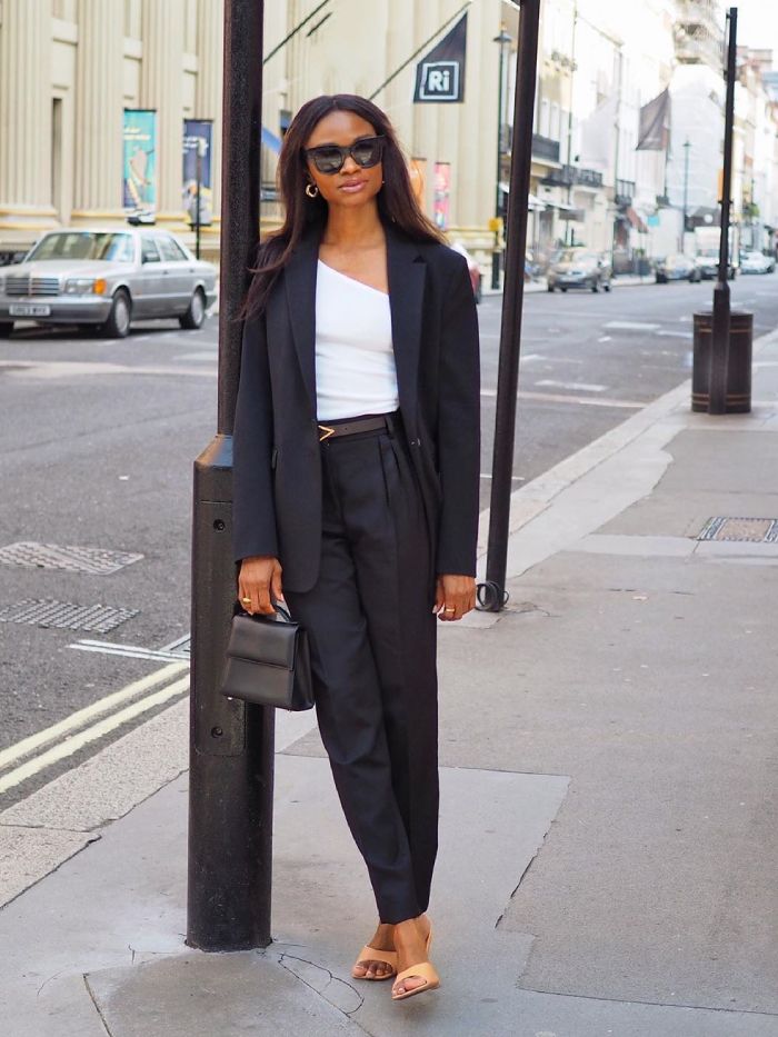 One-Shoulder Top Under Black Blazer for a Modern Office Look One-Shoulder Top Under Black Blazer for a Modern Office Look — Tech Office Outfits 2027