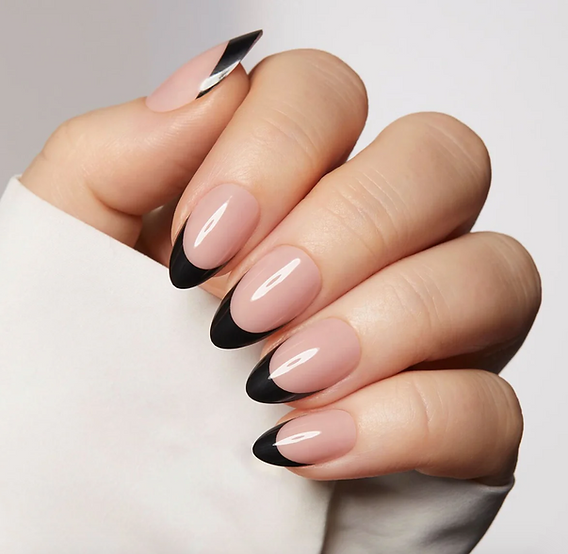 Sharp Black French Tip Oval Nails Sharp Black French Tip Oval Nails — Nails 2027 for Black Dress