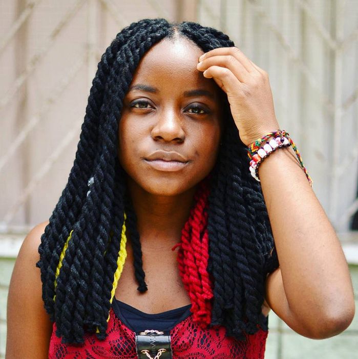 Coily Box Braids with Red and Yellow Accents — Winter Braid Colors 2027 for Black Women