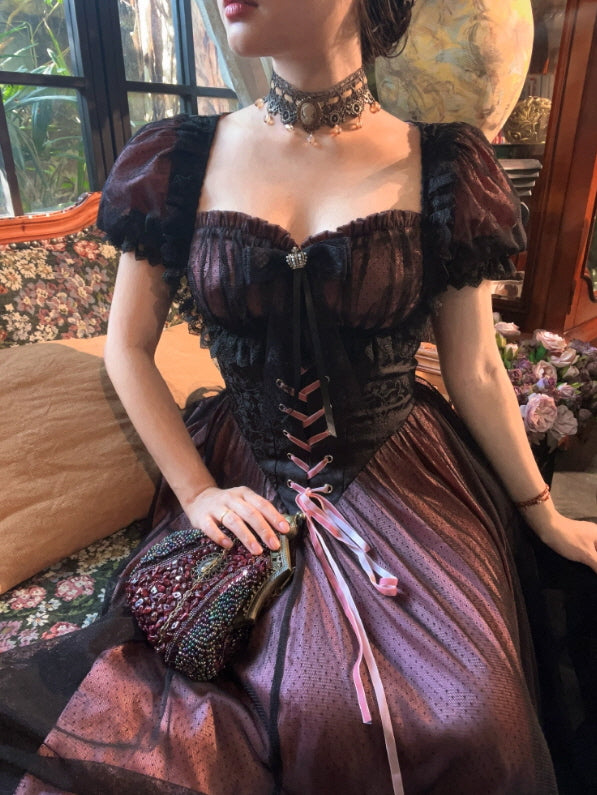 Fairytale Romance: Velvet and Lace Corset Dress with Voluminous Skirt Fairytale Romance: Velvet and Lace Corset Dress with Voluminous Skirt — Coquette Corset Top Outfits 2027