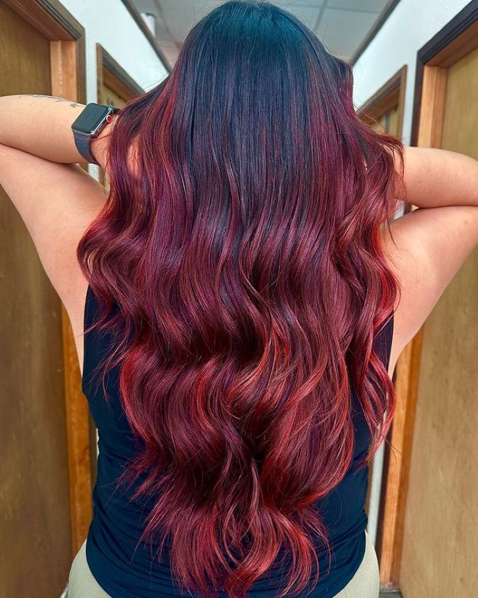 Deep Burgundy Mid-Back Waves Deep Burgundy Mid-Back Waves — Fall Hair Colors 2026