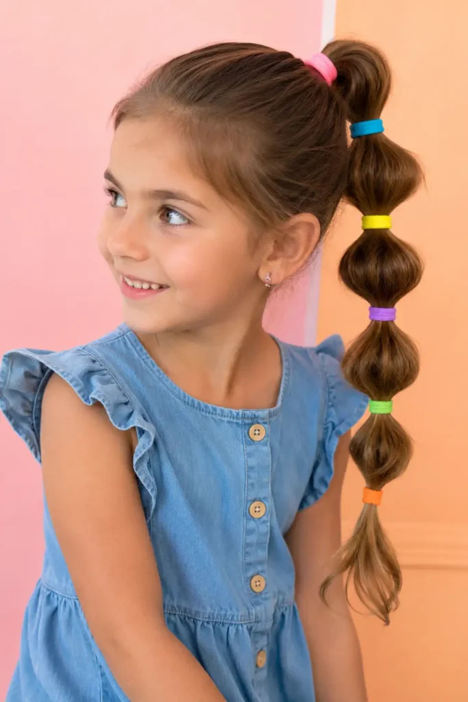 Playful Bubble Ponytail With Color Playful Bubble Ponytail With Color — Ponytail Hairstyles 2027 for Little Girls
