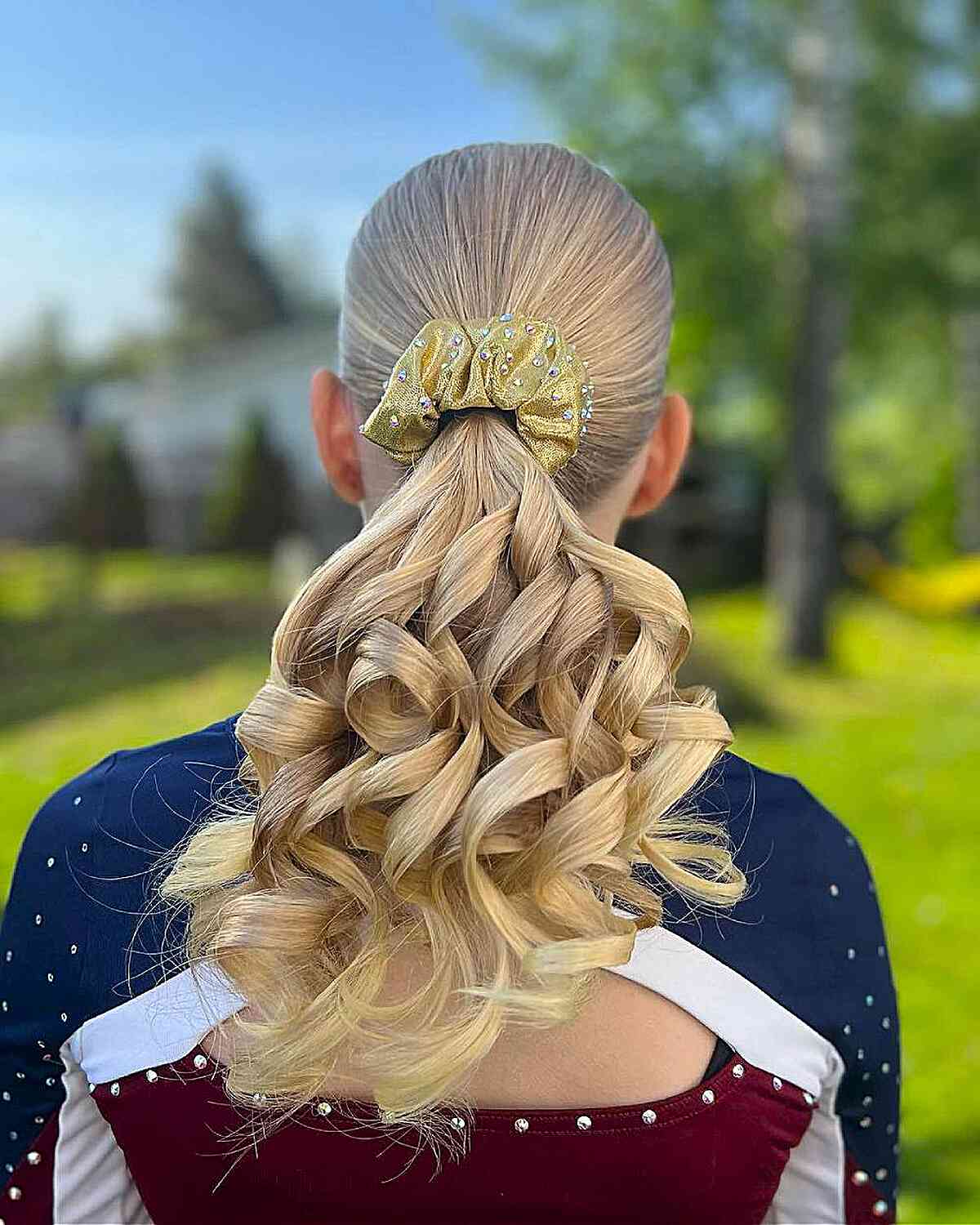 Ash Blonde High Ponytail With Curls Ash Blonde High Ponytail With Curls — Cheer Hairstyles 2027