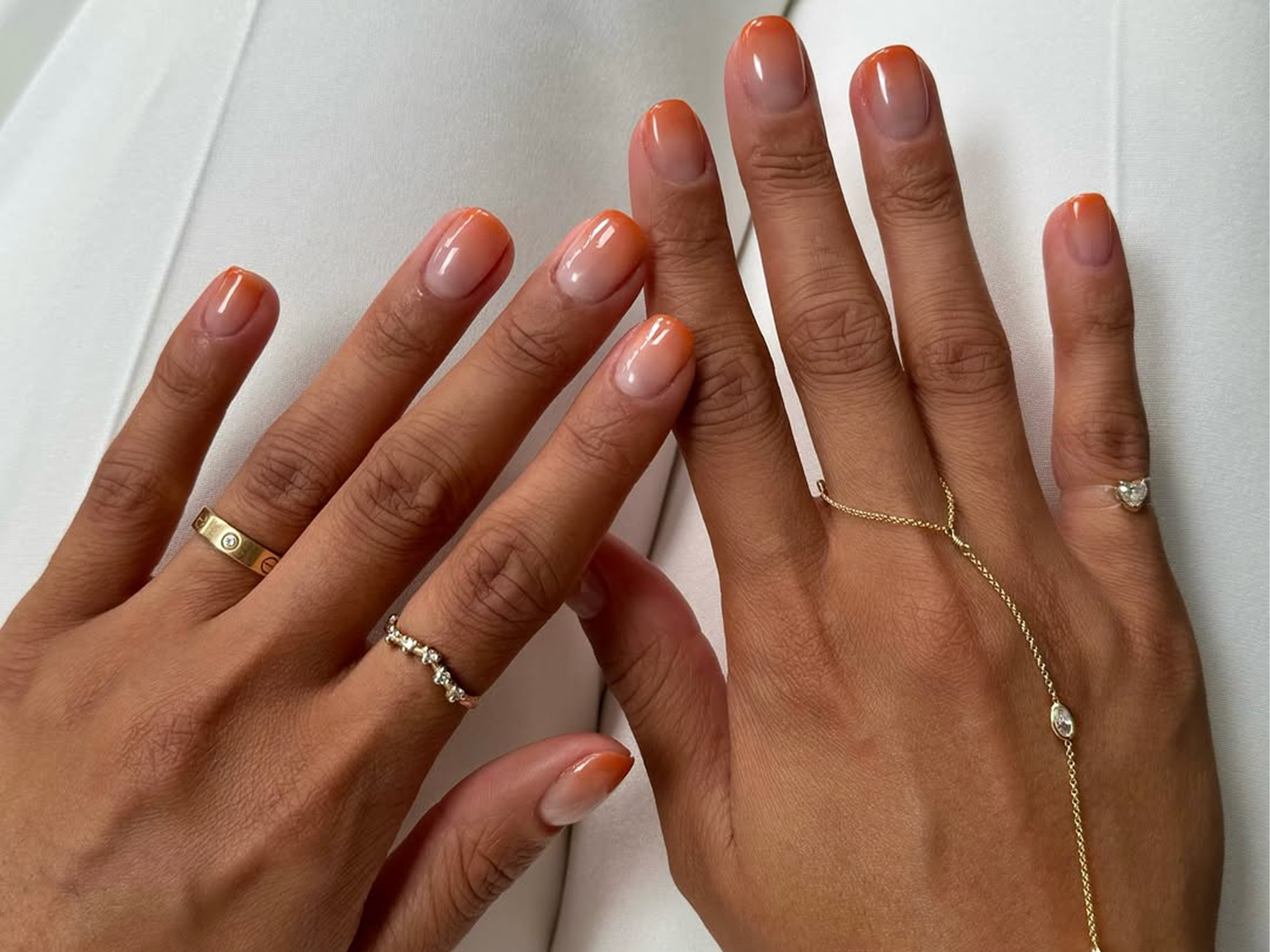 Warm Orange to White Ombre Warm Orange to White Ombre — Simple Short Nails 2027
