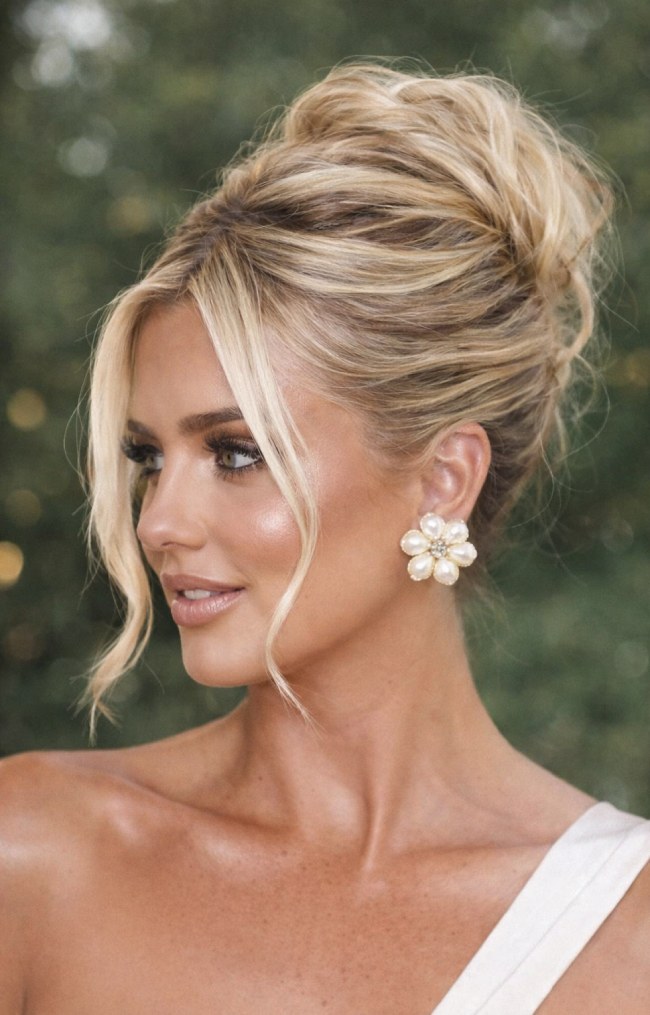 High Bun With Side-Swept Bangs — Wedding Updos 2027