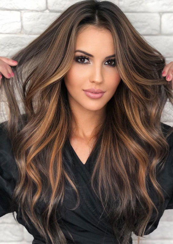 Dark Brown with Warm Bronze and Caramel Lowlights — Lowlights 2027