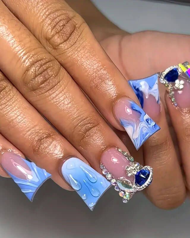 Long Stiletto Pink Blue Marble Nails Long Stiletto Pink Blue Marble Nails — Blue Duck Nails 2027