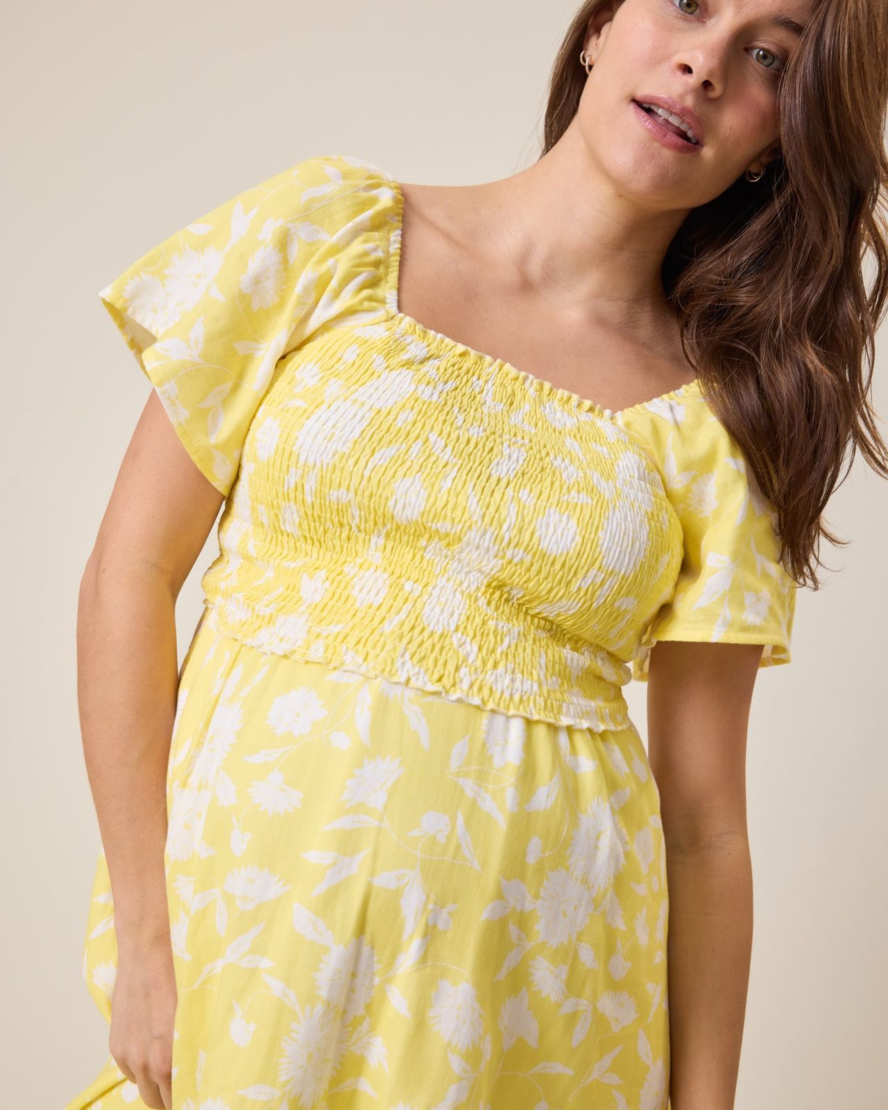 Yellow Floral Smocked Midi Dress for Maternity and Nursing Yellow Floral Smocked Midi Dress for Maternity and Nursing — Midi Dresses 2027 for Nursing Moms