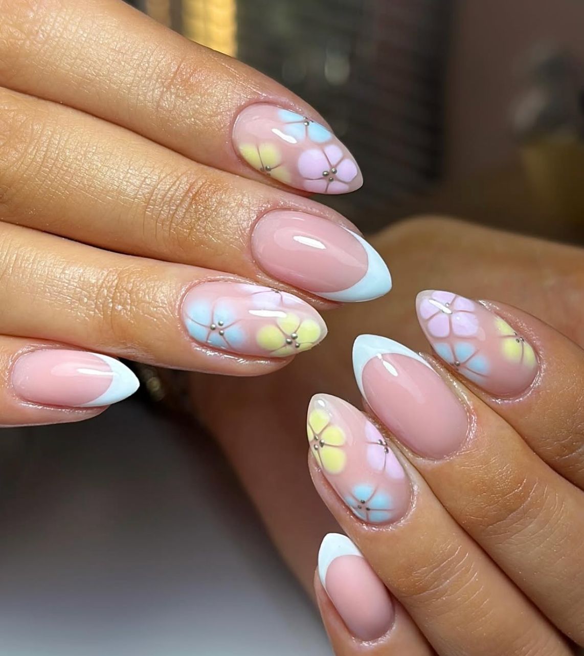 Pastel Gradient Floral French Tips — Floral Gel Nails 2027