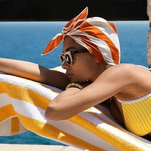 Yellow Bikini Top and Striped Headscarf for Beachside Relaxation — Summer Europe Outfits 2027