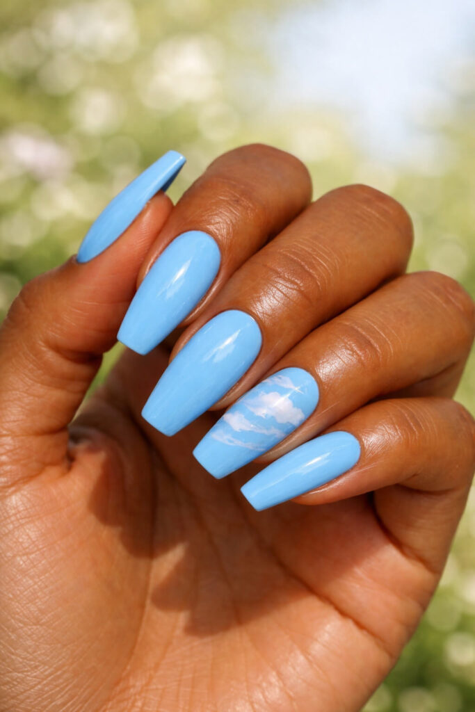 Long Coffin Sky Blue Cloud Nails Long Coffin Sky Blue Cloud Nails — Long Spring Nails 2027