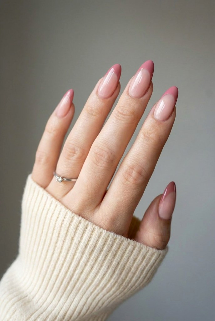 Dusty Rose Pink French Tips Almond Dusty Rose Pink French Tips Almond — Classy Nails 2027 for Mature Hands