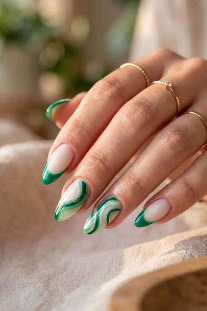 Green Wavy Lines with Silver Dots Green Wavy Lines with Silver Dots — Line Art Nails 2027