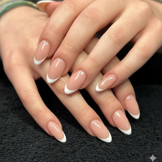 Classic White French on Medium Almond Classic White French on Medium Almond — French Tip Nails 2027 for Short Fingers