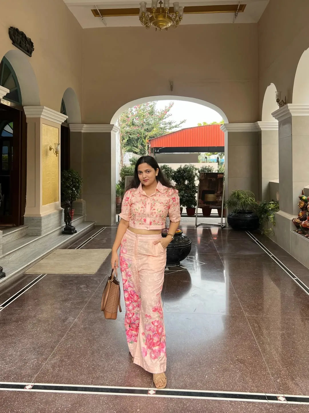 Pink Floral Matching Set for Daytime Travel Pink Floral Matching Set for Daytime Travel — Thailand Outfits 2027