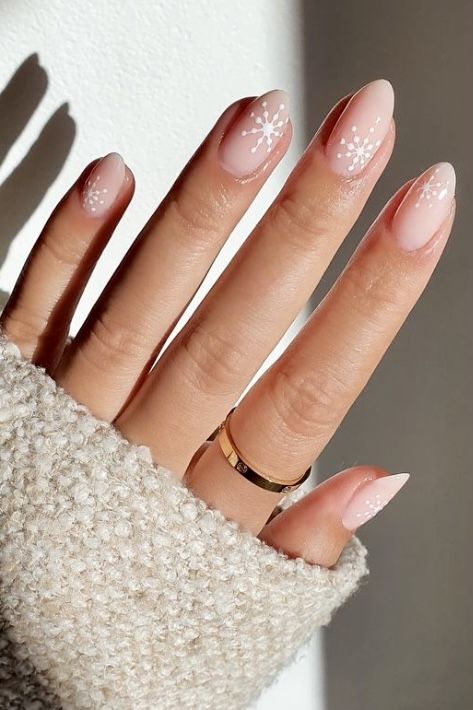 Sheer Nude Pink with Snowflake Accents Sheer Nude Pink with Snowflake Accents — Winter Nude Nails 2027