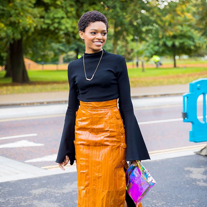 Oversized Grey Sweater Over Green Sequined Midi Skirt — Sweater and Skirt Outfits 2027
