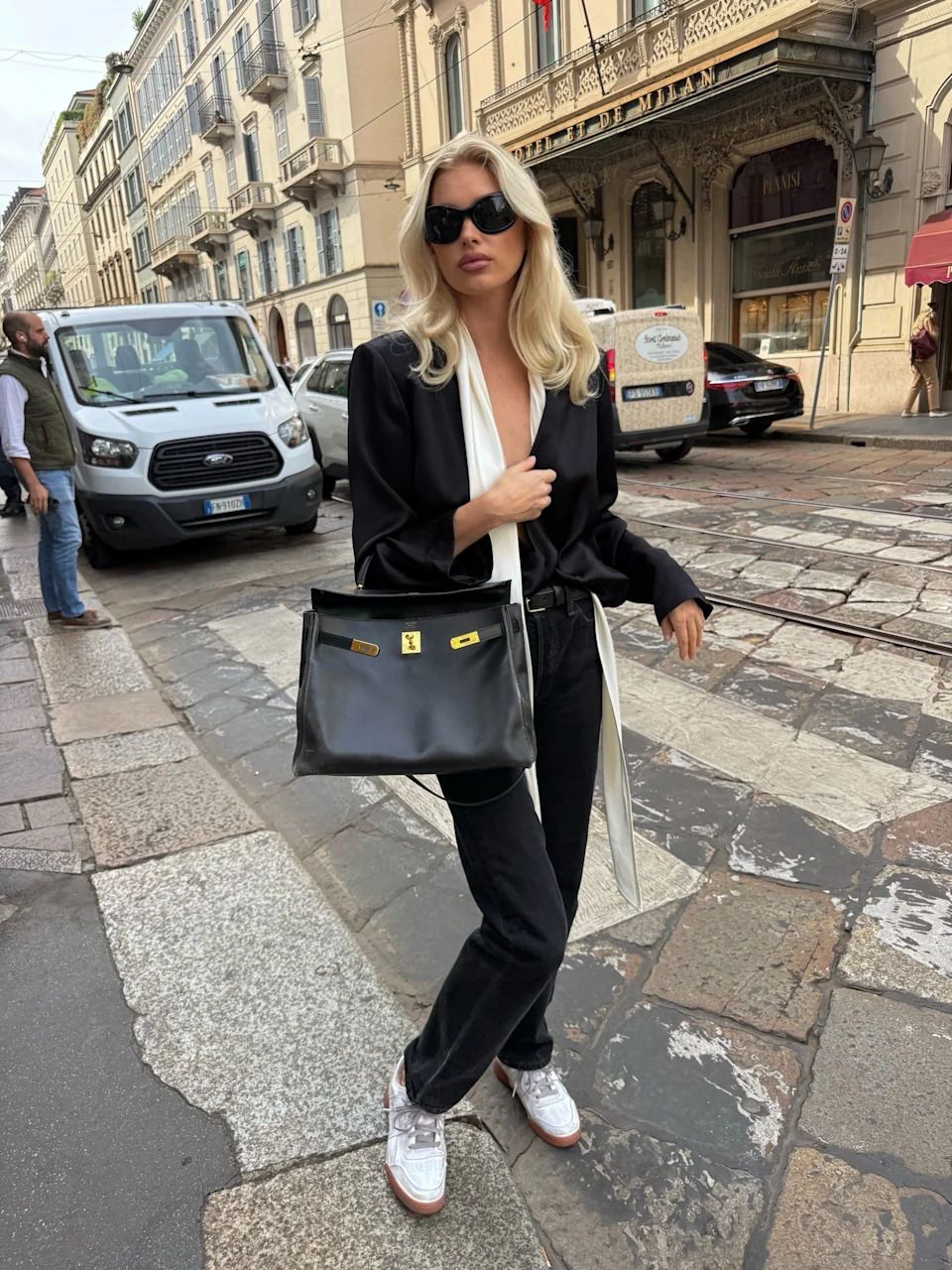 Black Bootcut Jeans with White Blouse and Black Blazer — Black Bootcut Jeans Outfits 2027