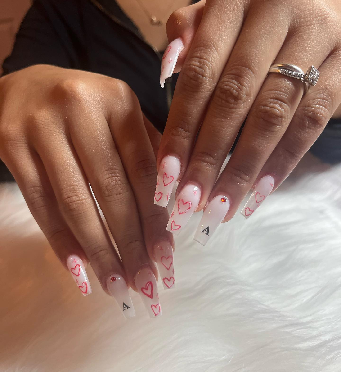 Medium Pink Hand-Drawn Heart Abstract Nails Medium Pink Hand-Drawn Heart Abstract Nails — Short Heart Coffin Nails 2027