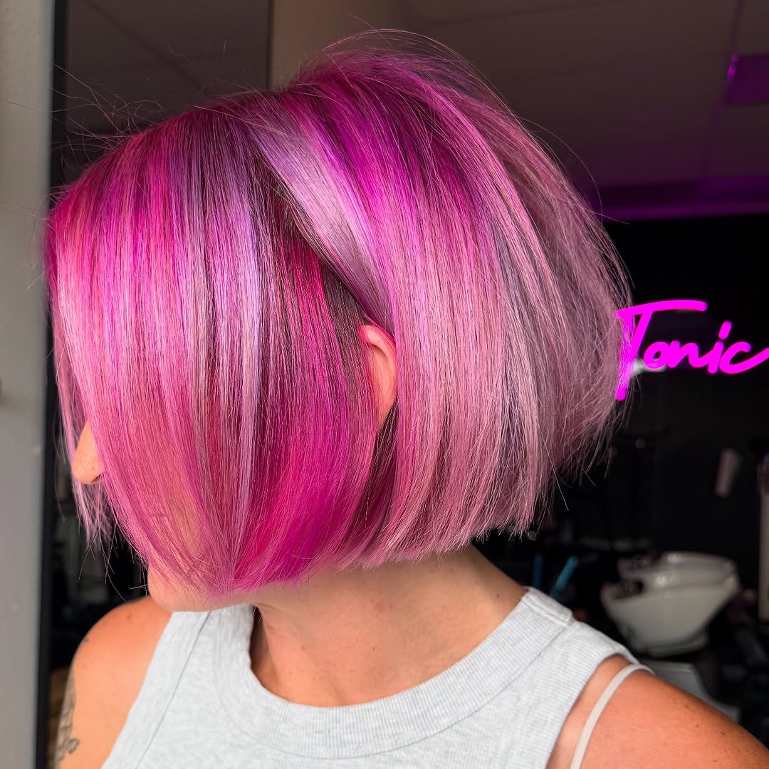 Vibrant Pink Air-Dried Bob — Blunt Cut And The Uniform Color Vibrant Pink Air-Dried Bob — Blunt Cut And The Uniform Color — Pink Bob 2027
