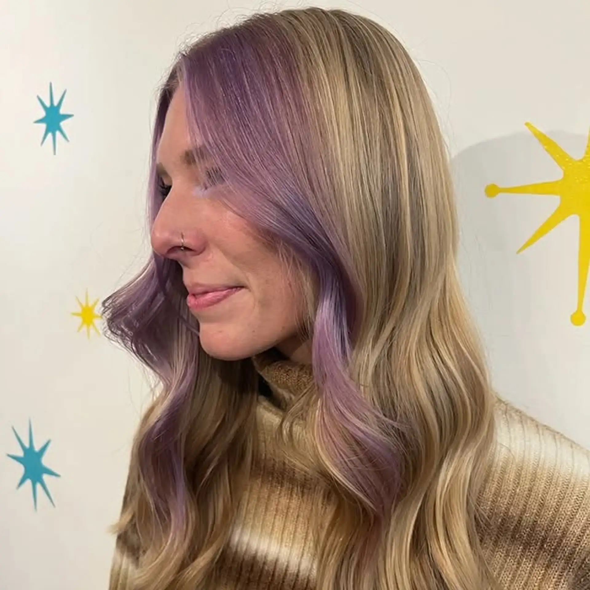 Blonde with Pastel Lilac Money Piece Blonde with Pastel Lilac Money Piece — Blonde 2027 with Purple Hair