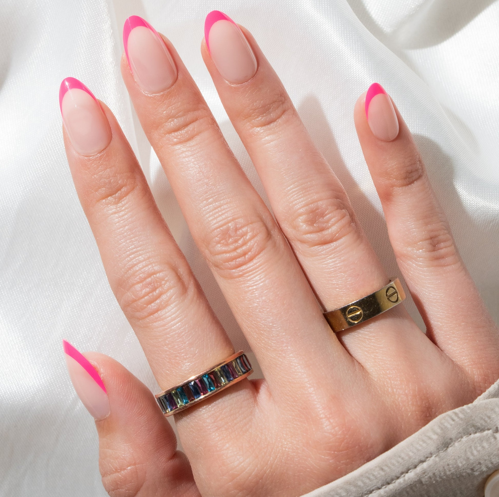 Milky Pink with Hot Pink French Tips Milky Pink with Hot Pink French Tips — Short Pink French Tip Nails 2027