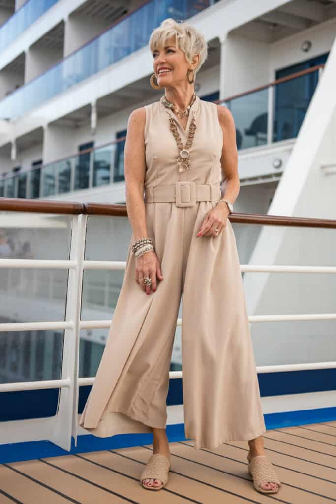 Sleek Beige Wide-Leg Jumpsuit for a Chic Cruise Look — Cruise Outfits 2027