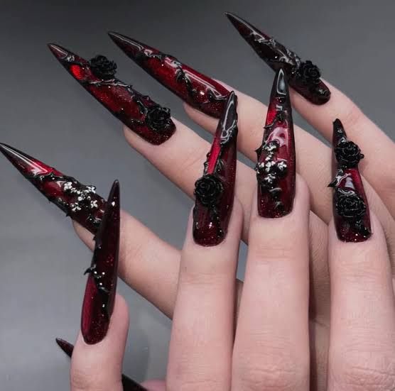 Gothic Silver Tip Stilettos Gothic Silver Tip Stilettos — Vampire Nails 2027