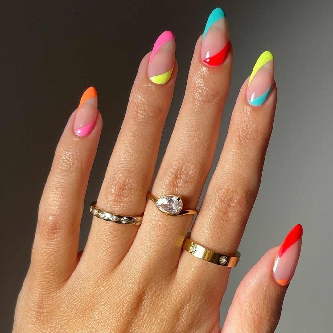 Long Almond Neon Color Blocked Tips Long Almond Neon Color Blocked Tips — Neon Acrylic Nails 2027