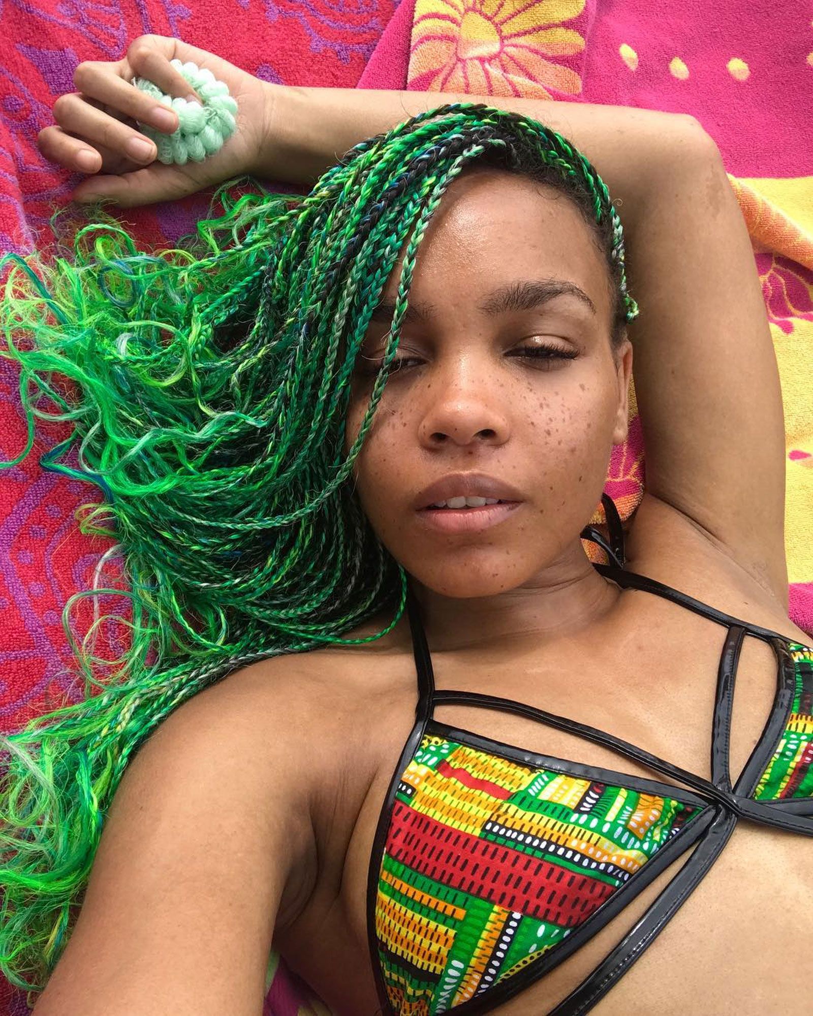 Mid-Back Neon Green Tribal Braids With Bangs — Tribal Braids 2027