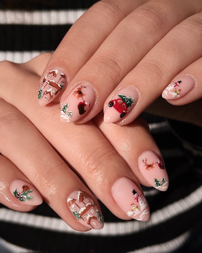 Charming Winter Village Almond Nails Charming Winter Village Almond Nails — Winter Wonderland Nails 2027