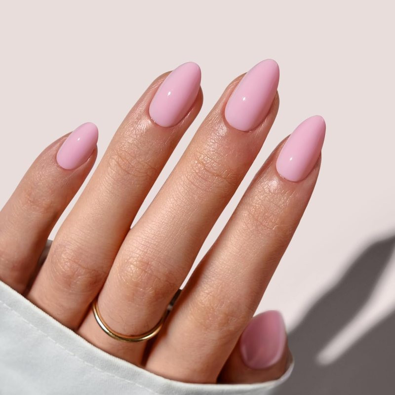 Vibrant Soft Pink Glossy Medium Almonds Vibrant Soft Pink Glossy Medium Almonds — Long Almond Pink Nails Ideas 2027