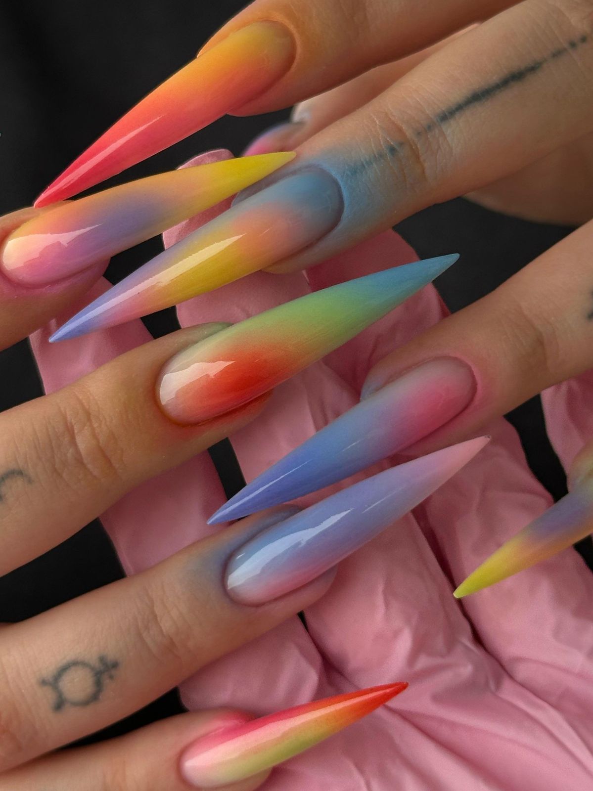Rainbow Mist Gem Stiletto Nails Rainbow Mist Gem Stiletto Nails — Airbrush Nails 2027