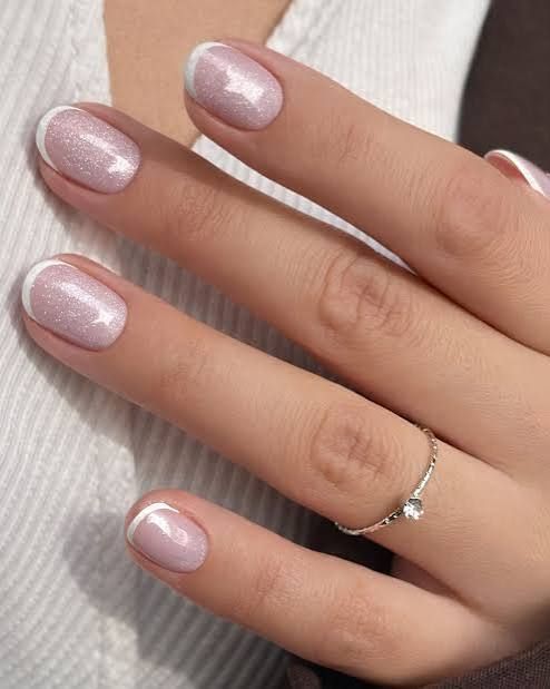 Glossy With Fine Iridescent Glitter Visual Idea Glossy With Fine Iridescent Glitter Visual Idea — Micro French Nails 2027