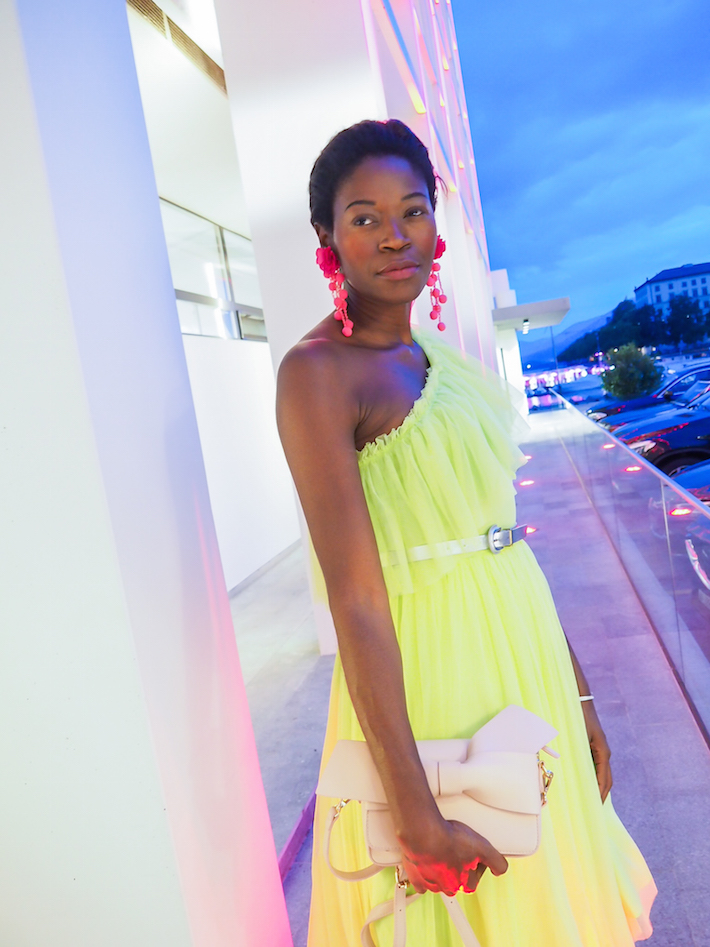 Cocktail Hour: Neon Yellow Ruffled Dress with White Belt — Neon Outfits 2027