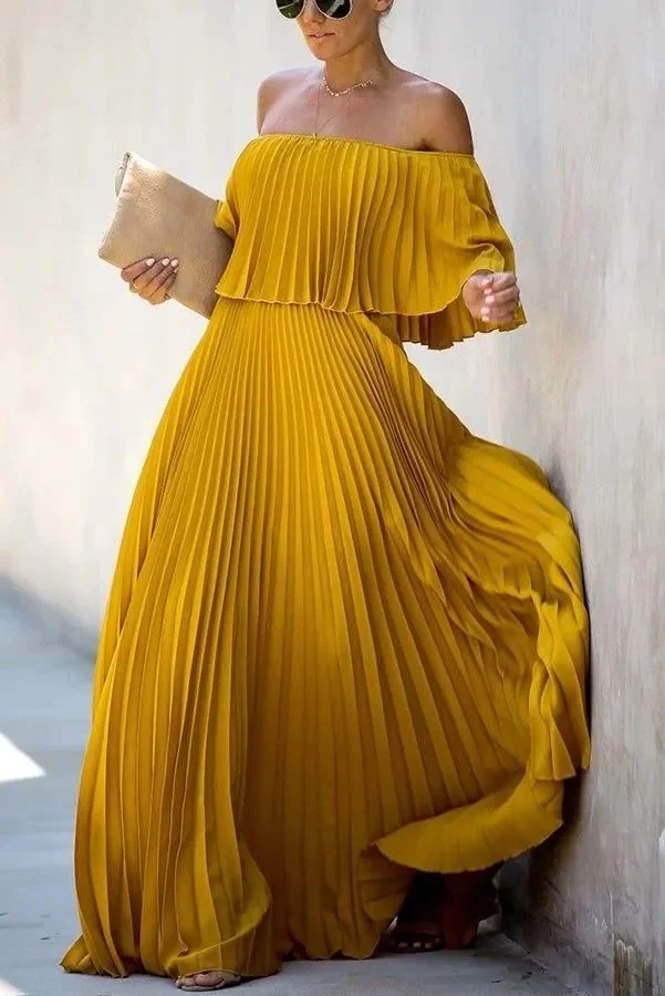 Mustard Yellow Maxi: Off-the-Shoulder Elegance for Brunch — Mothers Day Brunch Outfits 2027