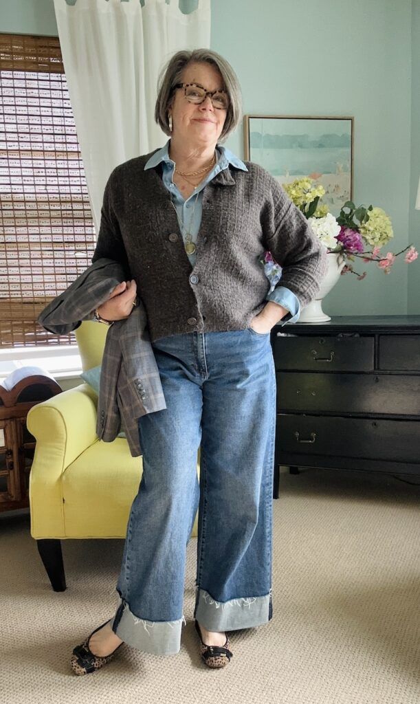 Cardigan and Wide-Leg Jeans with Leopard Flats — Pinterest Girl Outfits 2027