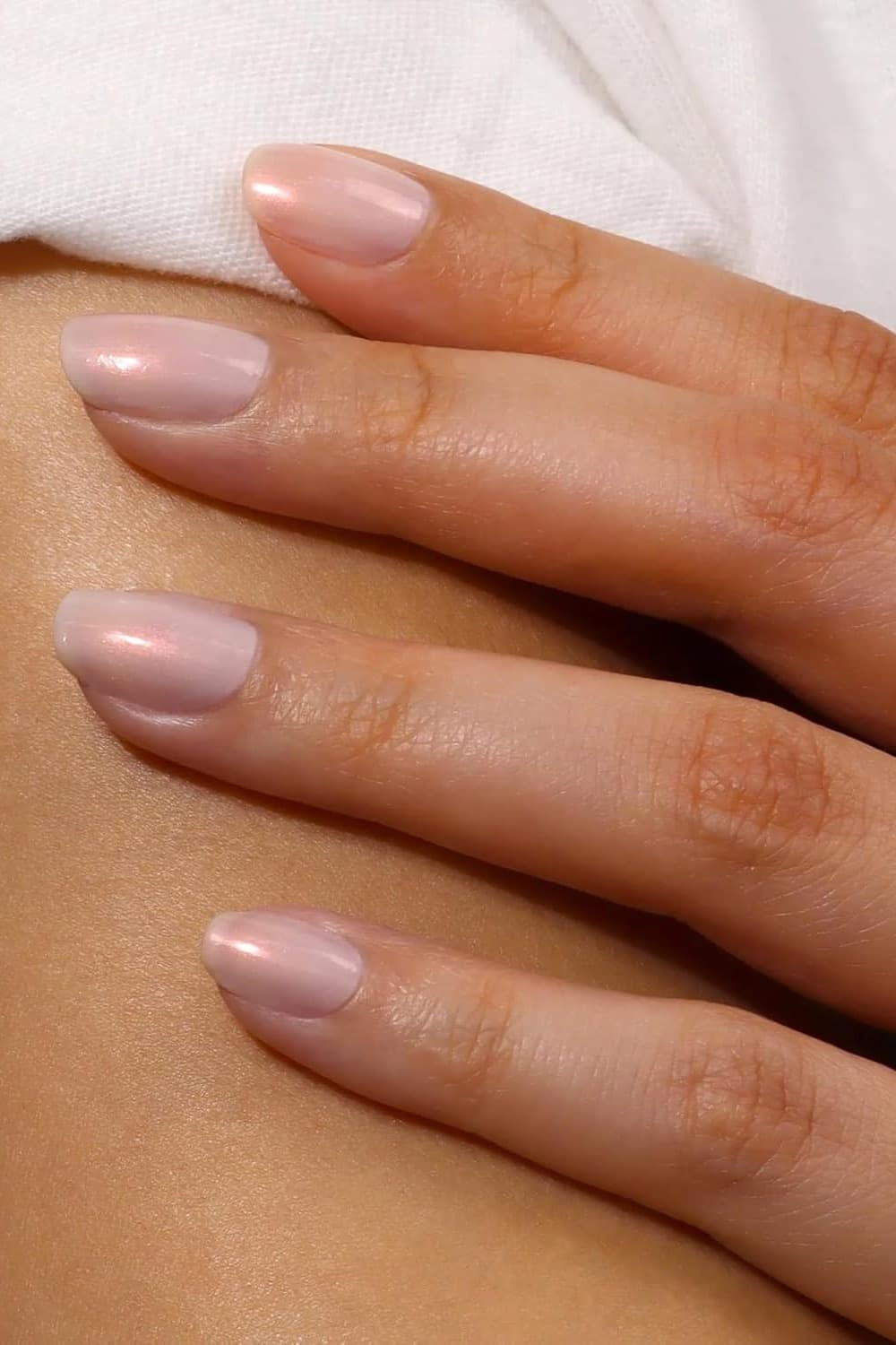 Pale Pink Shimmer Short Almond Nails Pale Pink Shimmer Short Almond Nails — Practical Mom Nails 2027