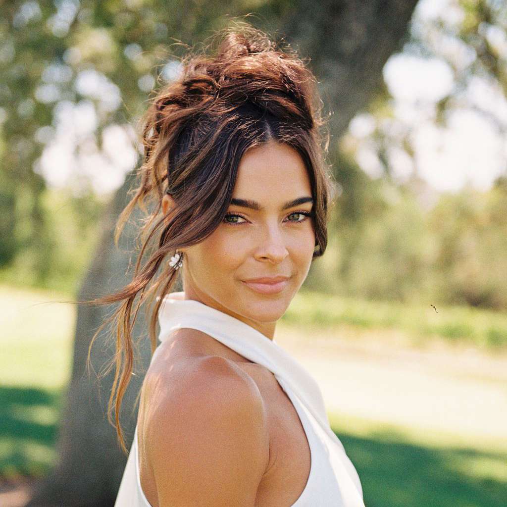 Voluminous Dark Brown Messy Updo — Beach Wedding Hair 2027