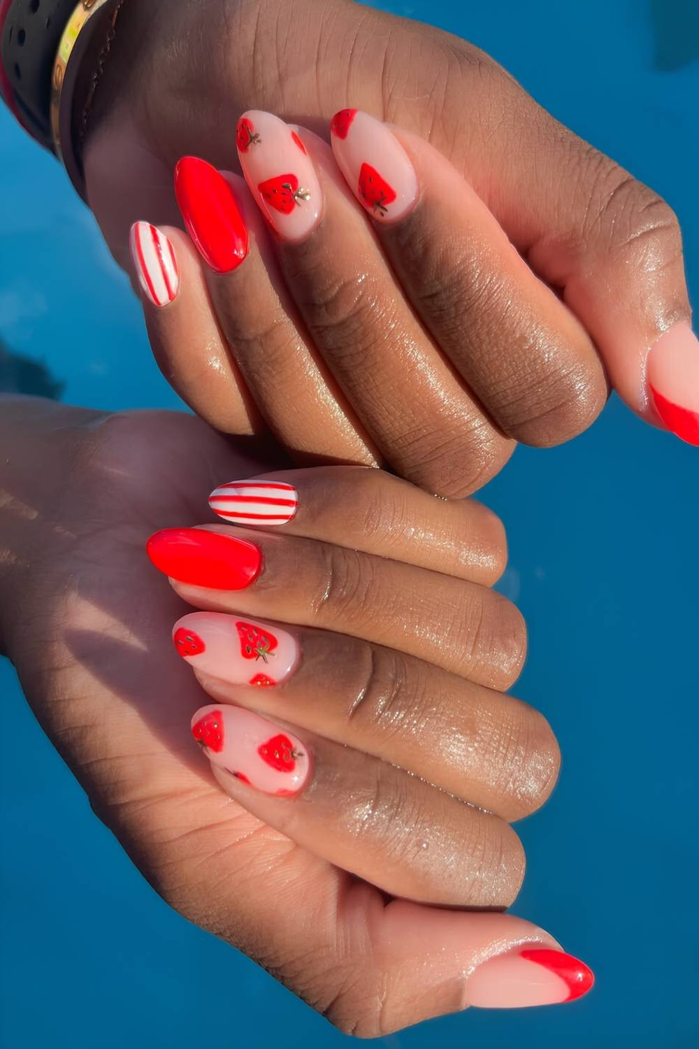 Strawberry & Stripe Summer Nails Strawberry & Stripe Summer Nails — Red Nails 2027 for Medium Skin