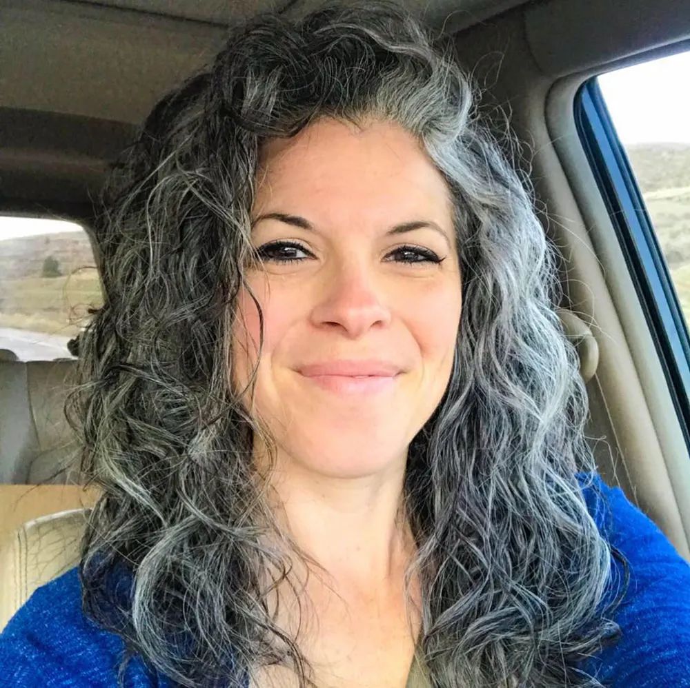 Thick Curly Mid-Back With Salt & Pepper — Transitioning to Gray Hair 2027